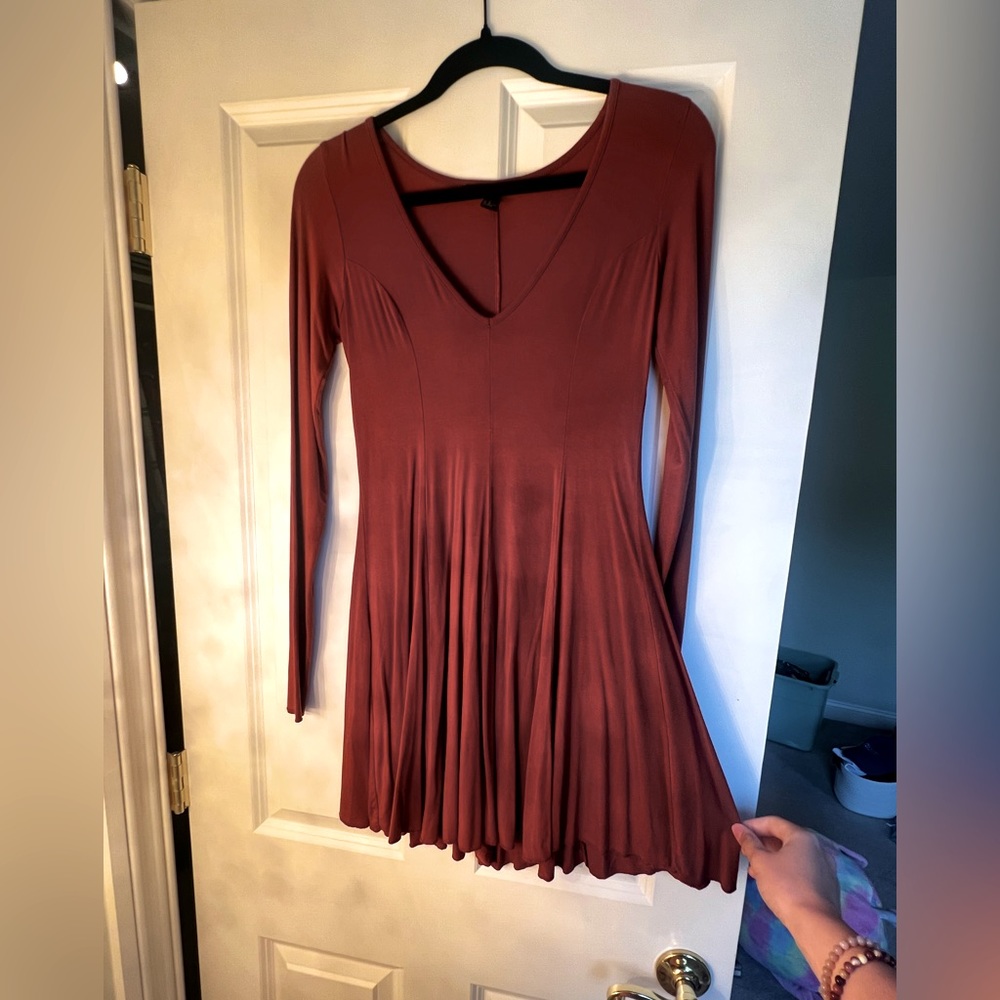 Medium Crimson orange long sleeve a line dress